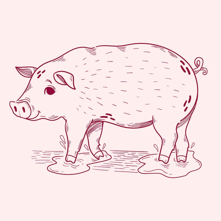 Vector gratuito ilustración de contorno de cerdo dibujado a mano