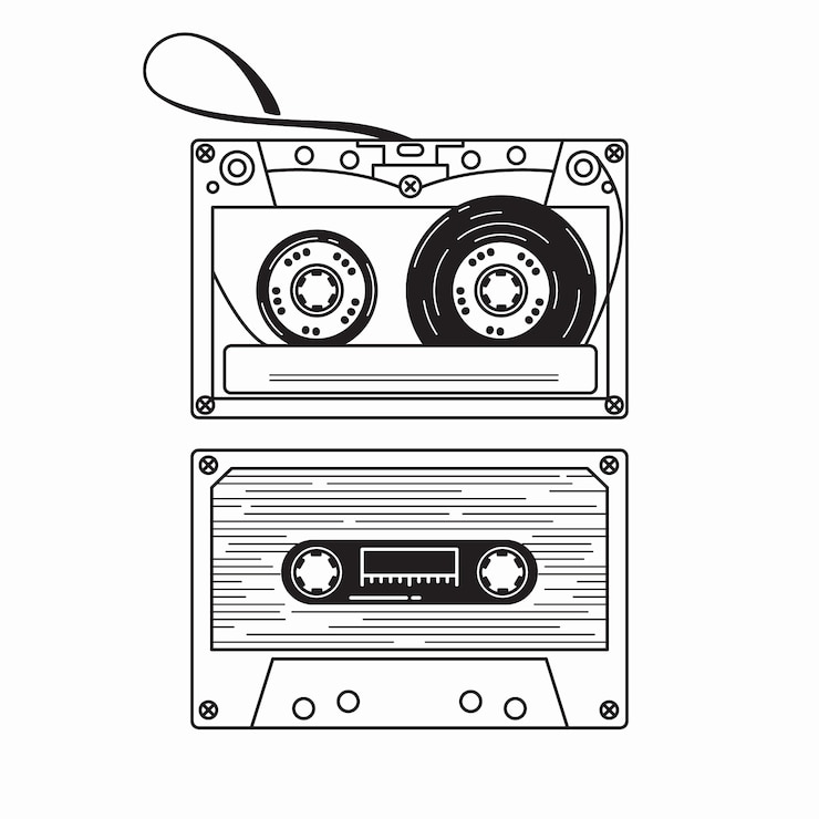 Vector gratuito ilustración de contorno de cinta de casete dibujada a mano