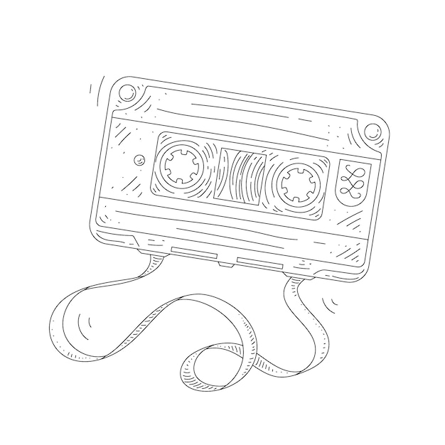 Ilustración de contorno de cinta de casete dibujada a mano