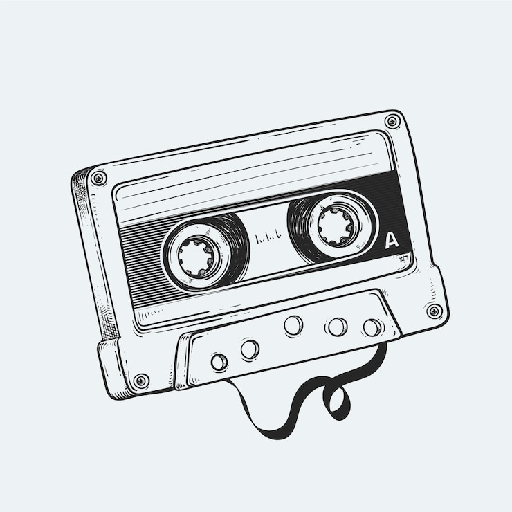 Vector gratuito ilustración de contorno de cinta de casete dibujada a mano