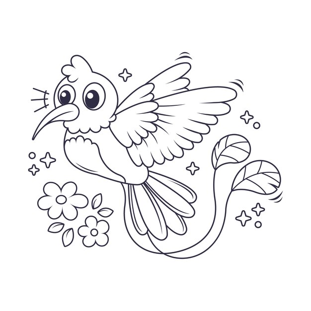 Ilustración de contorno de colibrí dibujado a mano