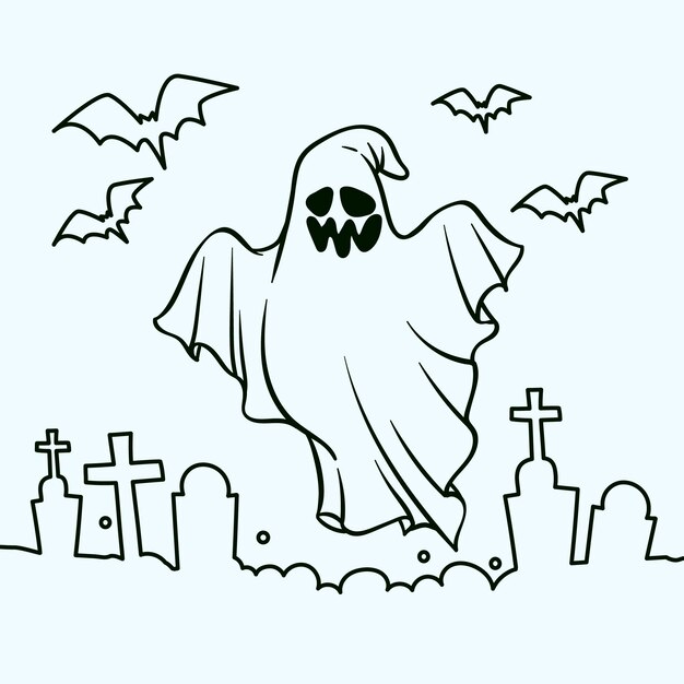 Ilustración de contorno de fantasma dibujado a mano