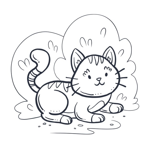 Ilustración de contorno de gato dibujado a mano