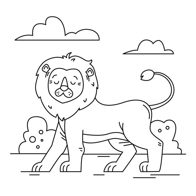 Ilustración de contorno de león dibujado a mano