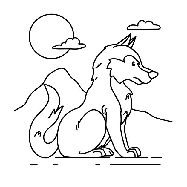 Ilustración de contorno de lobo dibujado a mano