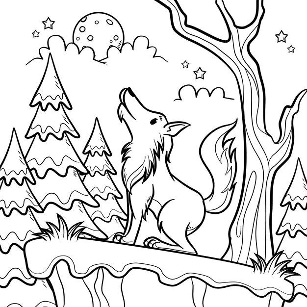 Ilustración de contorno de lobo dibujado a mano