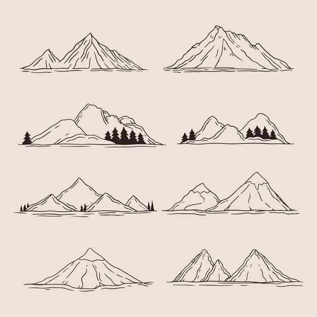 Ilustración de contorno de montaña dibujada a mano