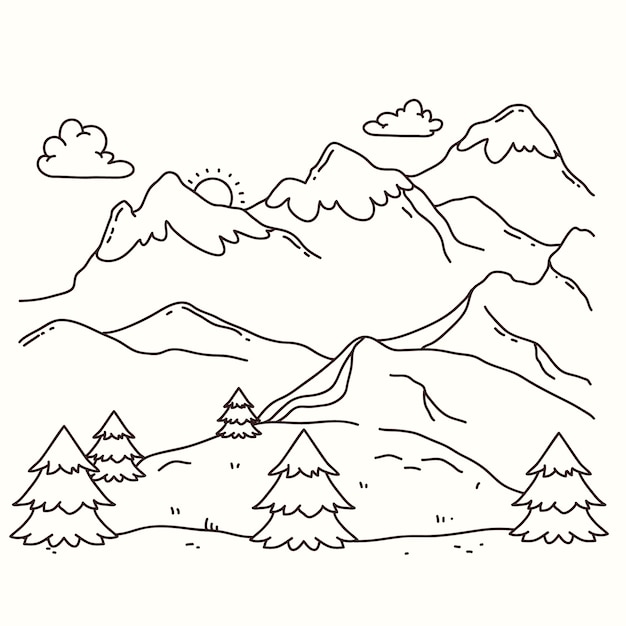 Ilustración de contorno de montaña dibujada a mano