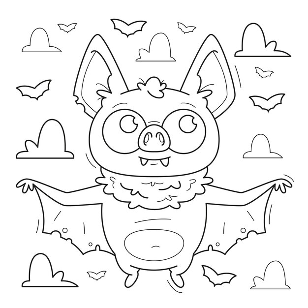 Ilustración de contorno de murciélago dibujado a mano