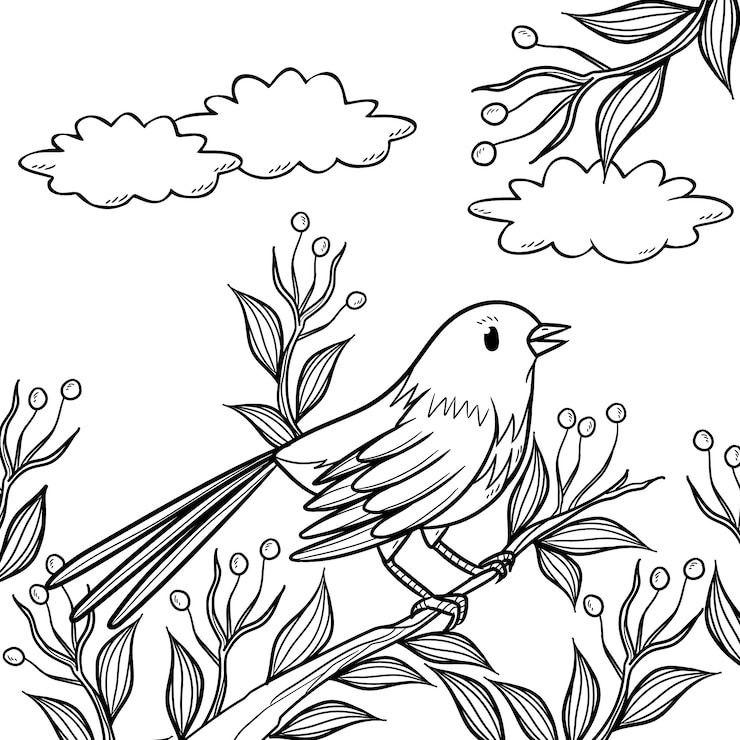 Vector gratuito ilustración del contorno de un pájaro dibujada a mano