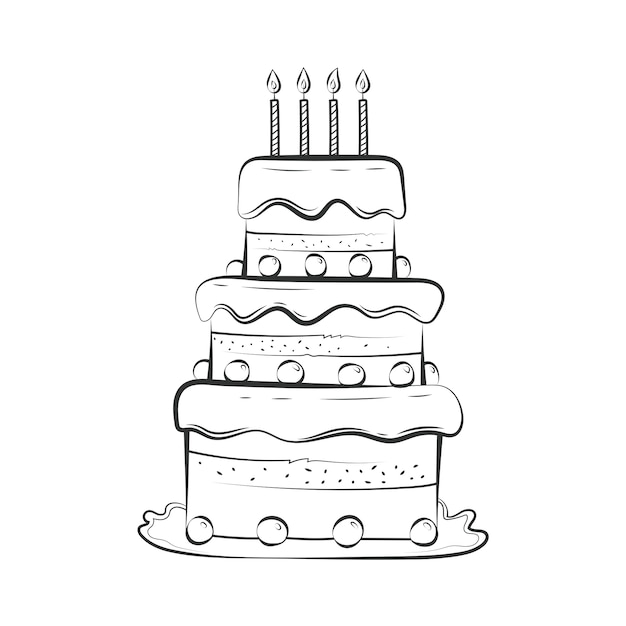Ilustración de contorno de pastel de cumpleaños dibujado a mano