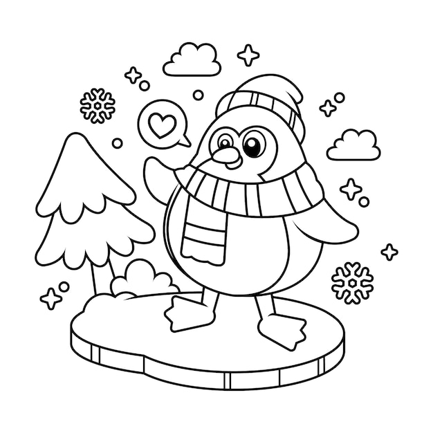 Ilustración de contorno de pingüino dibujado a mano