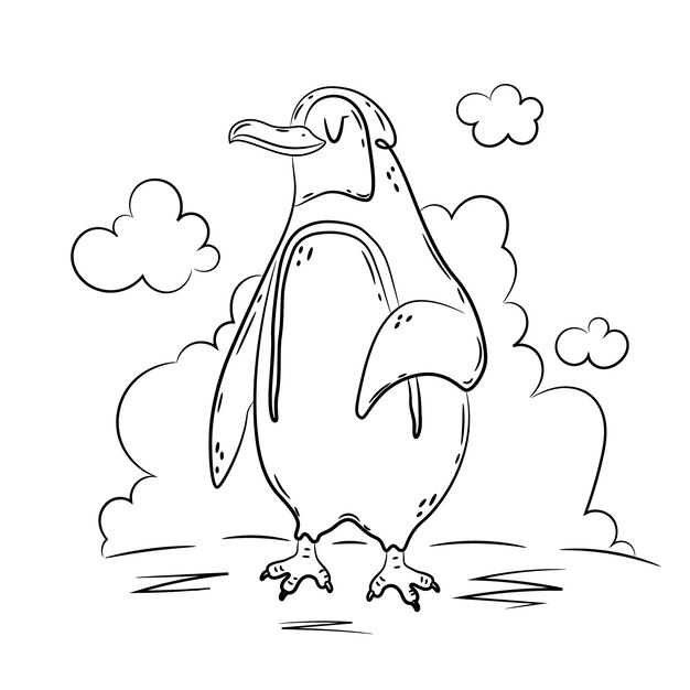 Ilustración de contorno de pingüino dibujado a mano