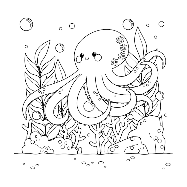 Ilustración de contorno de pulpo dibujado a mano