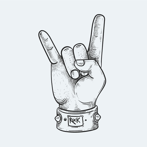 Ilustración del contorno del rock and roll dibujado a mano