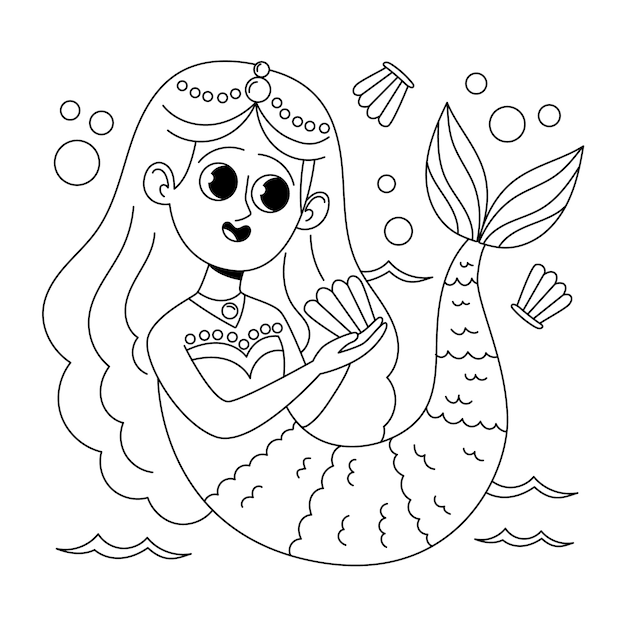 Ilustración de contorno de sirena dibujada a mano