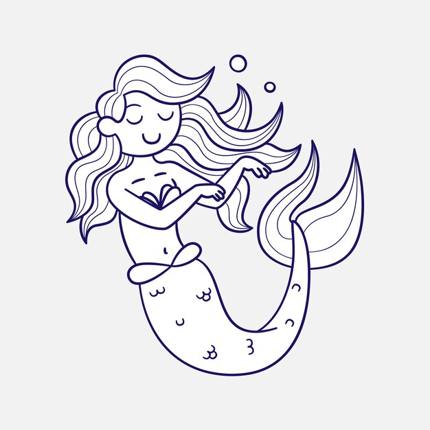 Ilustración de contorno de sirena dibujada a mano