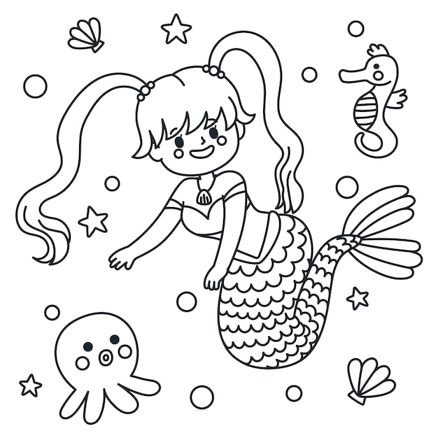 Ilustración de contorno de sirena dibujada a mano