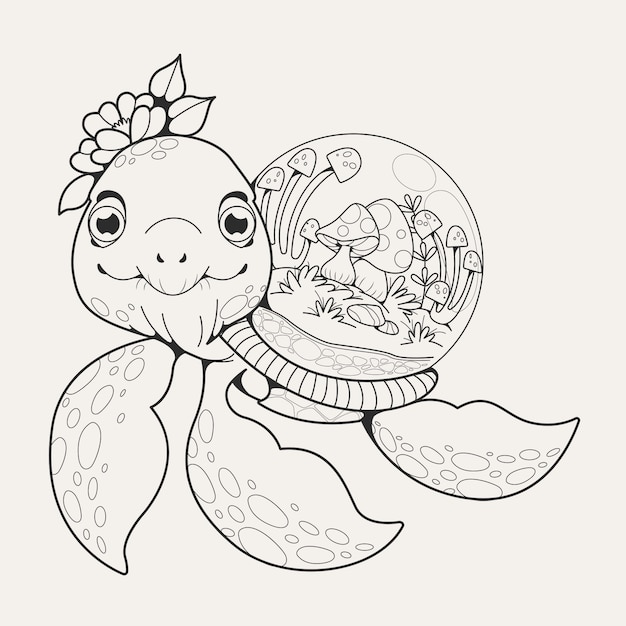 Ilustración de contorno de tortuga dibujada a mano