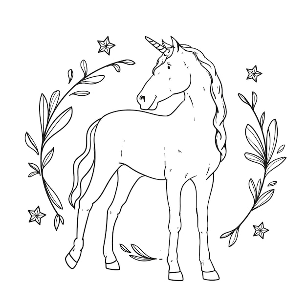 Ilustración de contorno de unicornio dibujado a mano