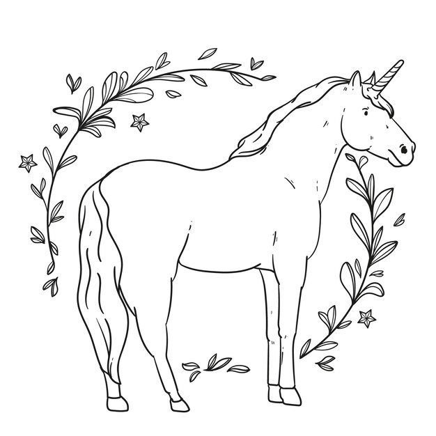 Ilustración de contorno de unicornio dibujado a mano