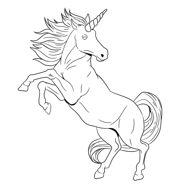 Ilustración de contorno de unicornio dibujado a mano