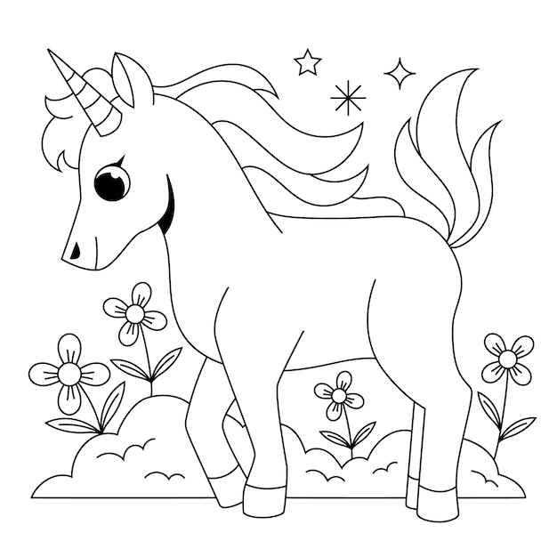 Ilustración de contorno de unicornio dibujado a mano