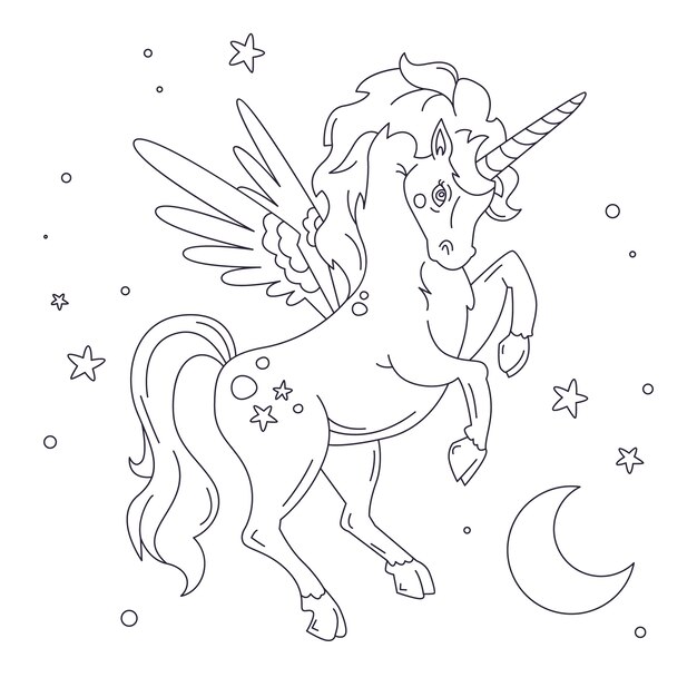 Ilustración de contorno de unicornio dibujado a mano