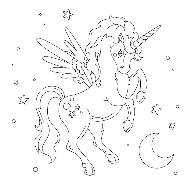 Ilustración de contorno de unicornio dibujado a mano