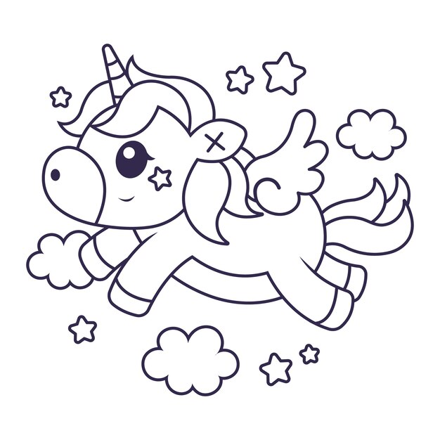 Ilustración de contorno de unicornio dibujado a mano