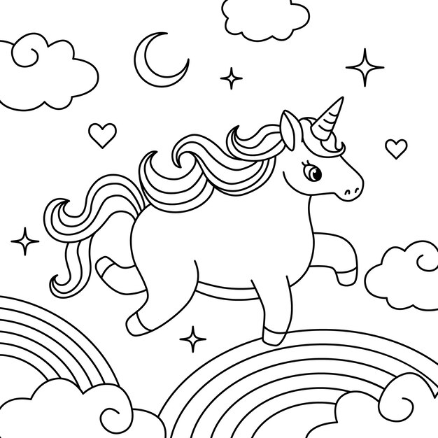 Ilustración de contorno de unicornio dibujado a mano