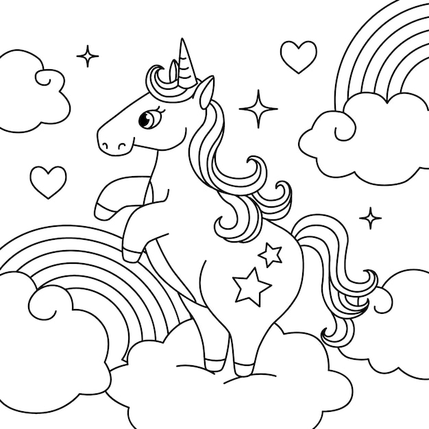 Ilustración de contorno de unicornio dibujado a mano