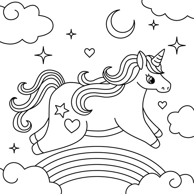 Ilustración de contorno de unicornio dibujado a mano