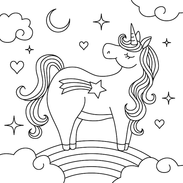 Ilustración de contorno de unicornio dibujado a mano