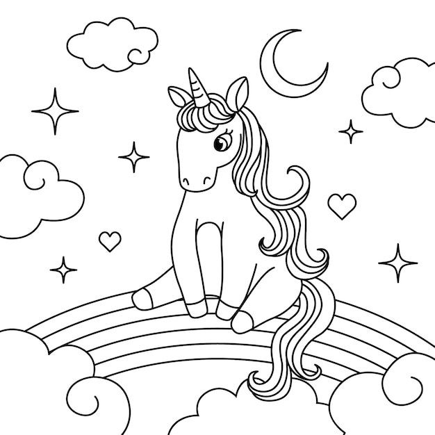 Ilustración de contorno de unicornio dibujado a mano