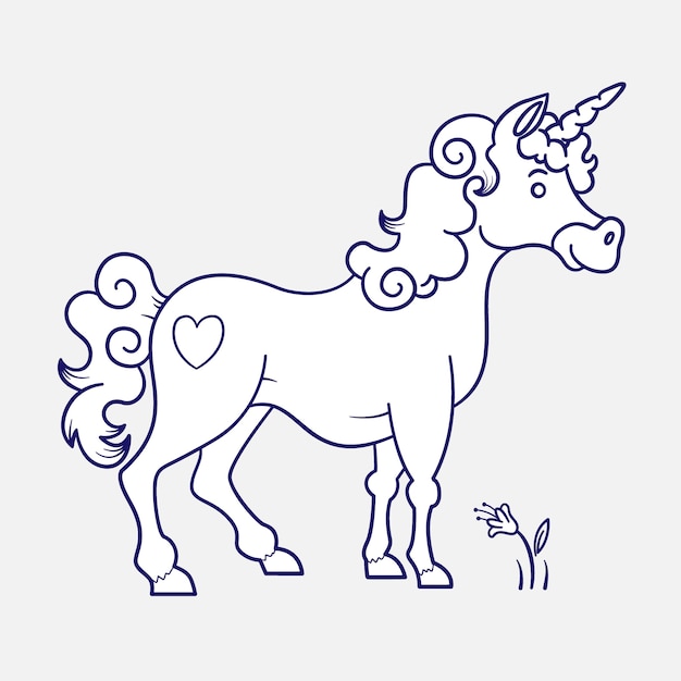 Ilustración de contorno de unicornio dibujado a mano