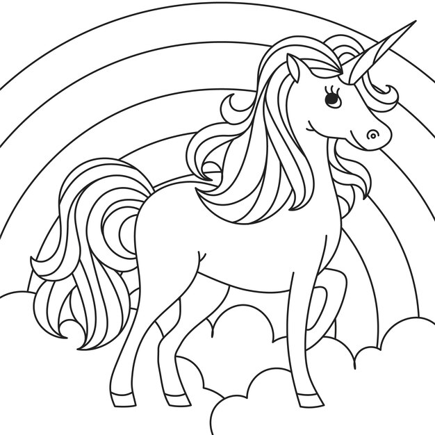 Ilustración de contorno de unicornio dibujado a mano