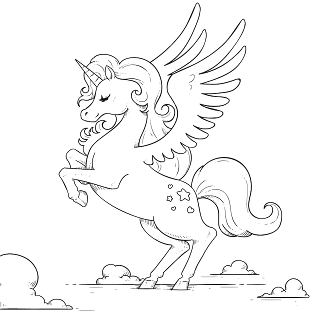 Vector gratuito ilustración de contorno de unicornio dibujado a mano