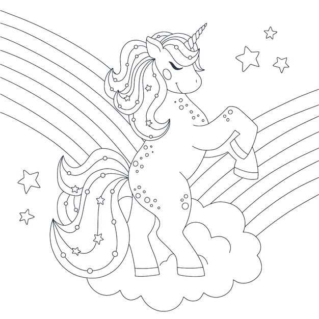 Ilustración de contorno de unicornio dibujado a mano