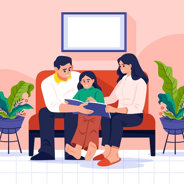 Ilustración de coparentado dibujada a mano