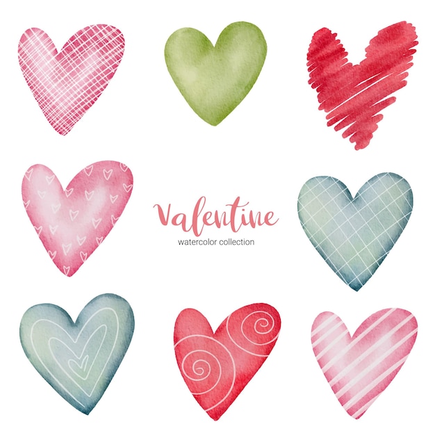 Ilustración de corazones multicolores de colección.