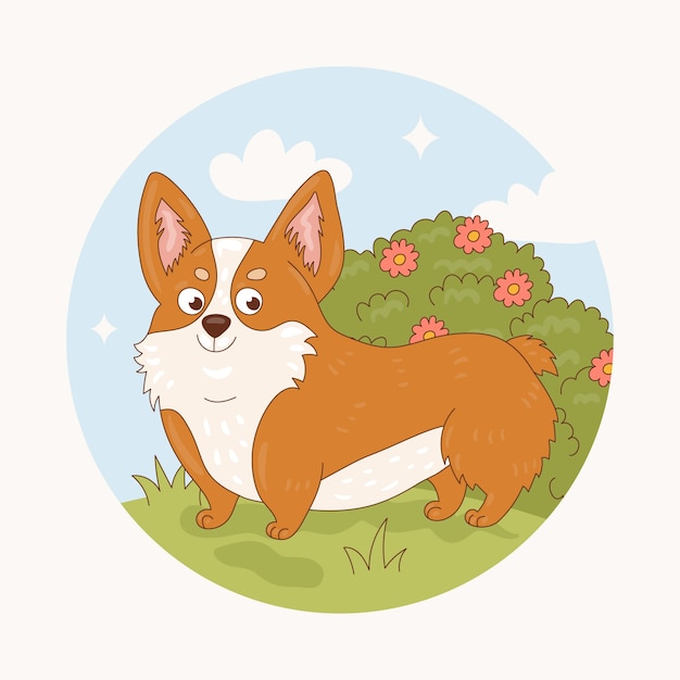 Ilustración de corgi de dibujos animados dibujados a mano