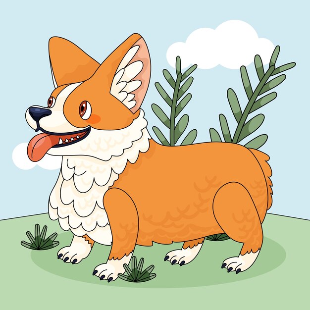 Ilustración de corgi de dibujos animados dibujados a mano