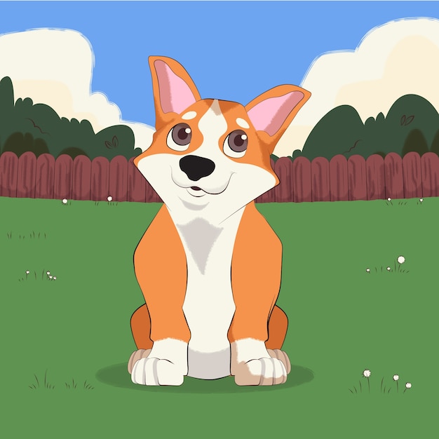 Ilustración de corgi de dibujos animados dibujados a mano