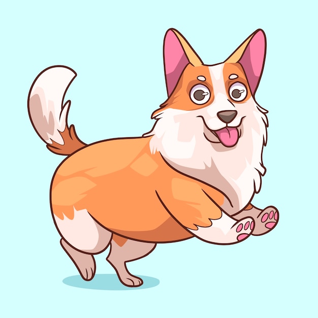 Ilustración de corgi de dibujos animados dibujados a mano