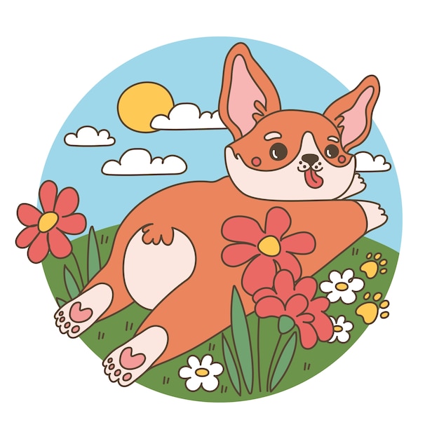 Ilustración de corgi de dibujos animados dibujados a mano