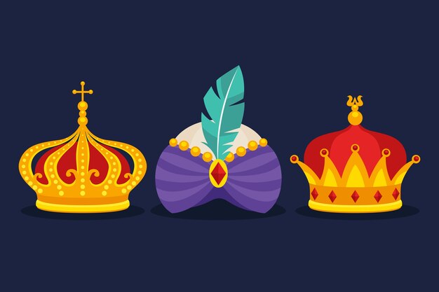 Ilustración de coronas de reyes magos planas