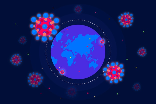Ilustración con coronavirus y globo
