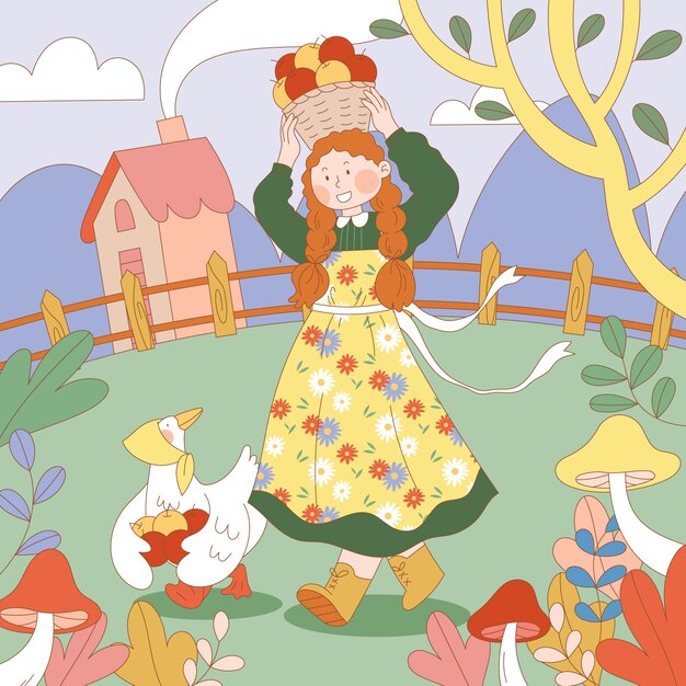 Ilustración de cottage core dibujada a mano
