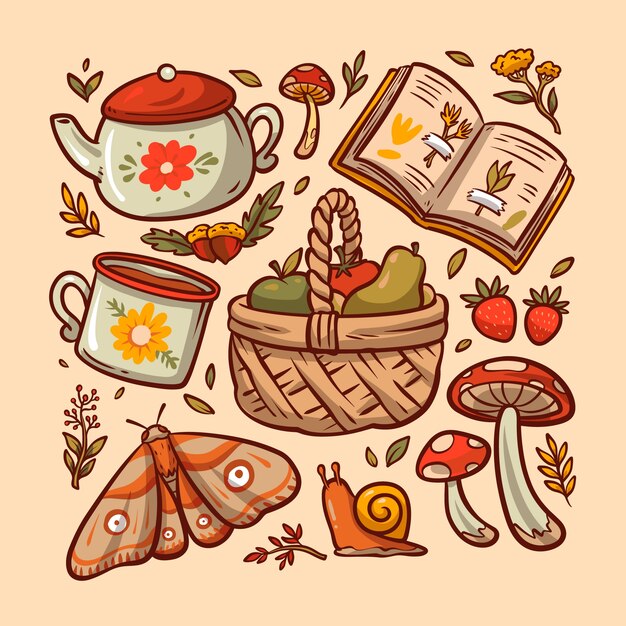 Ilustración de cottage core dibujada a mano